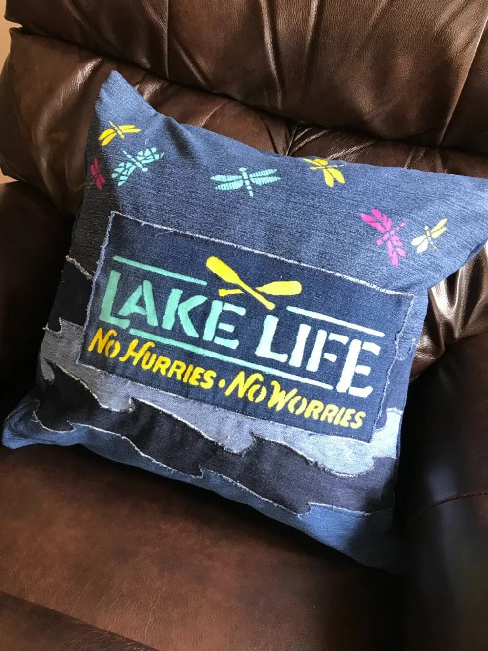 Lake House Pillow Cover 18 x 18, Lake Life Theme Cabin Decor Waves Dragonflies